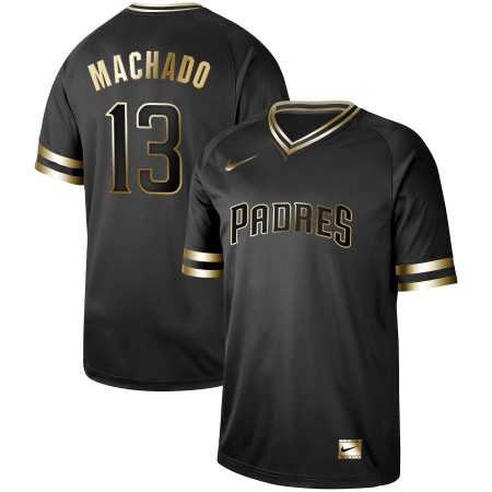 Men's San Diego Padres #13 Manny Machado Black Gold Stitched MLB Jersey