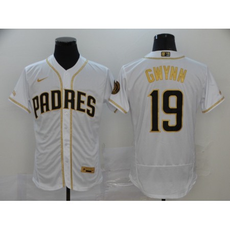 Men's San Diego Padres #19 Tony Gwynn 2020 White Golden Flex Base Stitched MLB Jersey