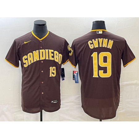 Men's San Diego Padres #19 Tony Gwynn Coffee Flex Base With Patch Stitched Jersey