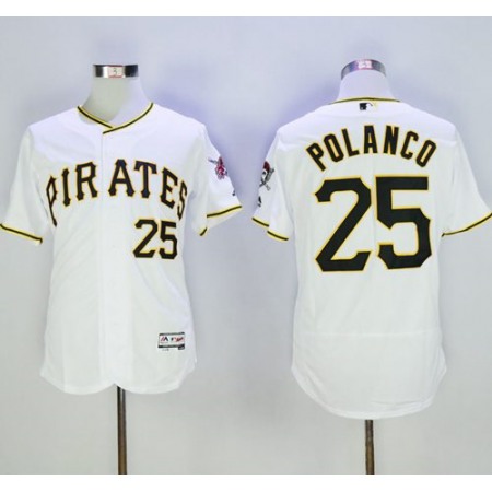 Pirates #25 Gregory Polanco White Flexbase Authentic Collection Stitched MLB Jersey