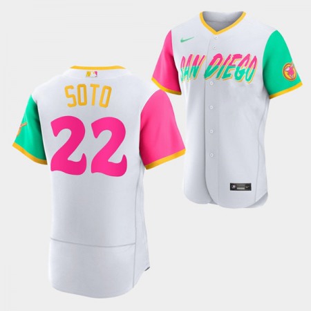 Men's San Diego Padres #22 Juan Soto 2022 White City Connect Flex Base Stitched Baseball Jersey