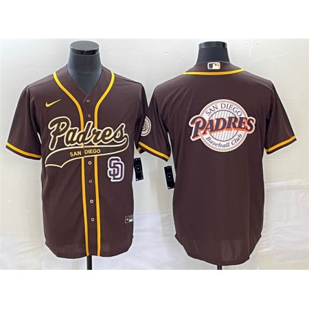 Men's San Diego Padres Brown Team Big Logo in Back Cool Base With Patch Stitched Baseball Jersey