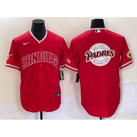 Men's San Diego Padres Red Team Big Logo Cool Base With Patch Stitched Baseball Jersey