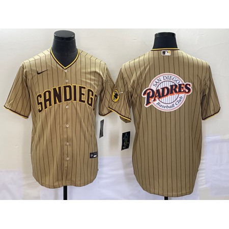 Men's San Diego Padres Tan Team Big Logo Cool Base Stitched Baseball Jersey