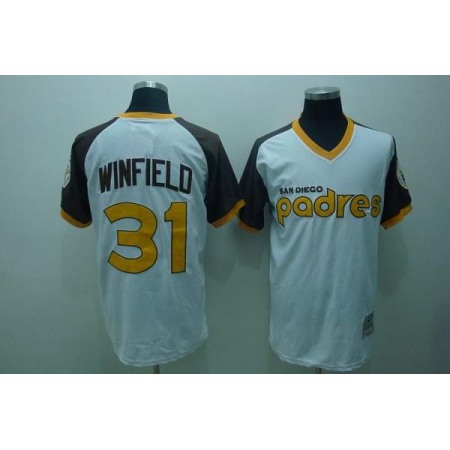 Mitchell and Ness Padres #31 Dave Winfield Stitched White Throwback MLB Jersey