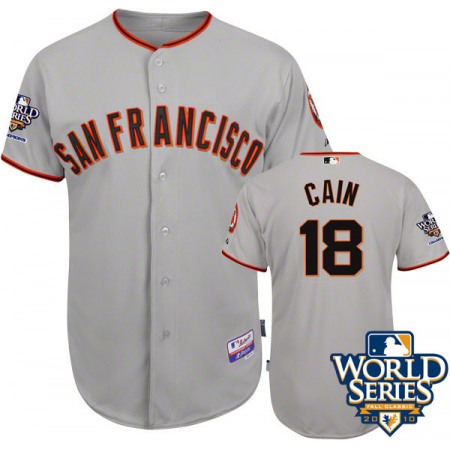 Giants #18 Cain Matt Grey Cool Base w/2010 World Series Patch Stitched MLB Jersey
