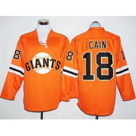 Giants #18 Matt Cain Orange Long Sleeve Stitched MLB Jersey