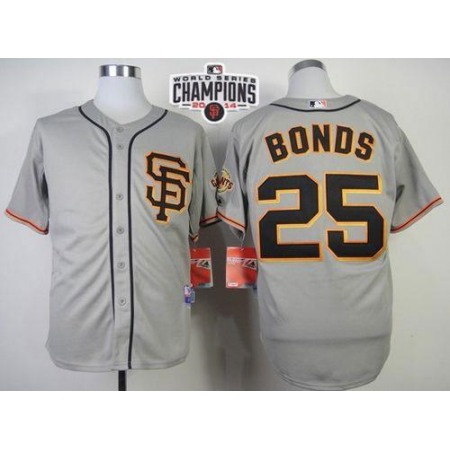 Giants #25 Barry Bonds Grey Road 2 Cool Base W/2014 World Series Champions Patch Stitched MLB Jersey