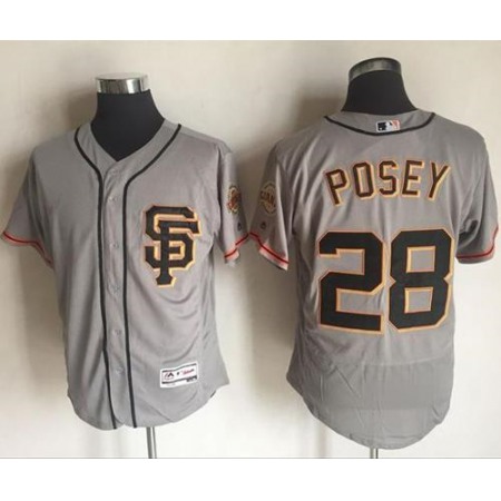 Giants #28 Buster Posey Grey Flexbase Authentic Collection Road 2 Stitched MLB Jersey