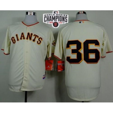Giants #36 Gaylord Perry Cream Home Cool Base W/2014 World Series Champions Stitched MLB Jersey