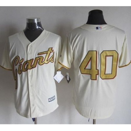 Giants #40 Madison Bumgarner Cream(Gold No.) New Cool Base Stitched MLB Jersey