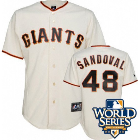 Giants #48 Pablo Sandoval Cream Cool Base w/2010 World Series Patch Stitched MLB Jersey