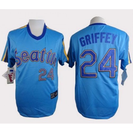 Mariners #24 Ken Griffey Light Blue Cooperstown Throwback Stitched MLB Jersey