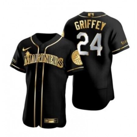 Men's Seattle Mariners #24 Ken Griffey Jr. Black Golden Flex Base Stitched Baseball Jersey