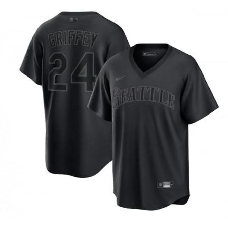 Men's Seattle Mariners #24 Ken Griffey Jr. Black Pitch Black Fashion Replica Stitched Jersey