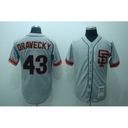 Mitchell and Ness Giants #43 Dave Dravecky Stitched Grey Throwback MLB Jersey