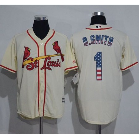 Cardinals #1 Ozzie Smith Cream USA Flag Fashion Stitched MLB Jersey