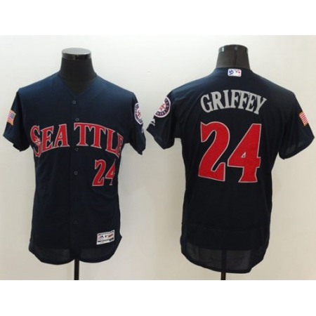 Mariners #24 Ken Griffey Navy Blue Fashion Stars & Stripes Flexbase Authentic Stitched MLB Jersey
