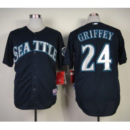 Mariners #24 Ken Griffey Stitched Navy Blue MLB Jersey