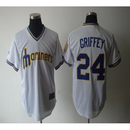 Mariners #24 Ken Griffey White Cooperstown Throwback Stitched MLB Jersey