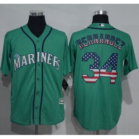 Mariners #34 Felix Hernandez Green USA Flag Fashion Stitched MLB Jersey