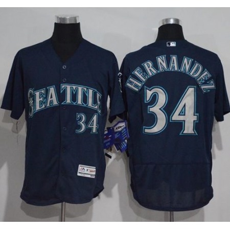Mariners #34 Felix Hernandez Navy Blue Flexbase Authentic Collection Stitched MLB Jersey