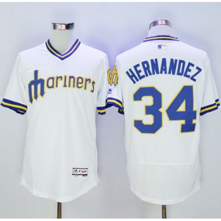 Mariners #34 Felix Hernandez White Flexbase Authentic Collection Cooperstown Stitched MLB Jersey