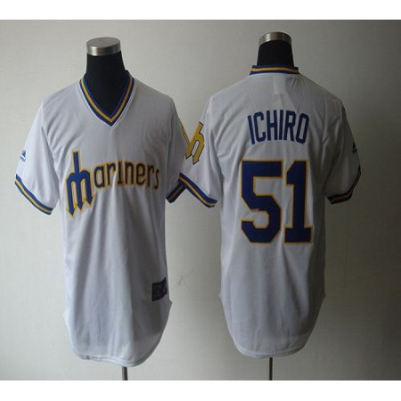 Mariners #51 ichiro Suzuki White Cooperstown Throwback Stitched MLB Jersey