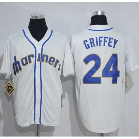 Mitchell And Ness Mariners #24 Ken Griffey White Throwback Stitched MLB Jersey