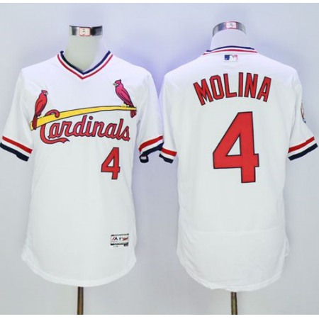 Cardinals #4 Yadier Molina White Flexbase Authentic Collection Cooperstown Stitched MLB Jersey