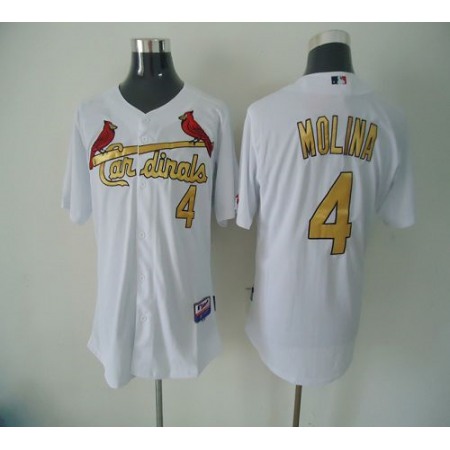 Cardinals #4 Yadier Molina White(Gold No.) Cool Base Stitched MLB Jersey
