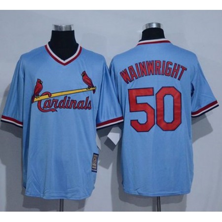 Cardinals #50 Adam Wainwright Blue Cooperstown Throwback Stitched MLB Jersey