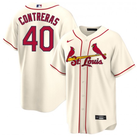 Men's St. Louis Cardinals #40 Willson Contreras Cream Cool Base Stitched Jersey