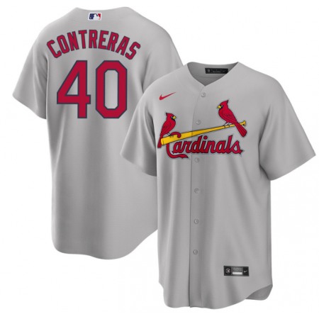 Men's St. Louis Cardinals #40 Willson Contreras Grey Cool Base Stitched Jersey