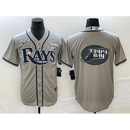 Men's Tampa Bay Rays Gray Team Big Logo Cool Base Stitched Baseball Jersey