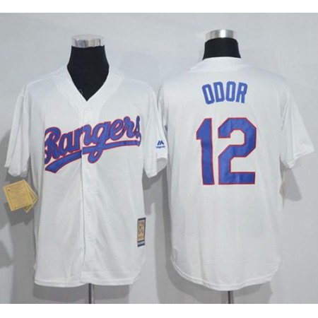 Mitchell And Ness Rangers #12 Rougned Odor White Throwback Stitched MLB Jersey