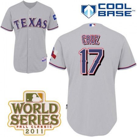 Rangers #17 Nelson Cruz Grey Cool Base 2011 World Series Patch Stitched MLB Jersey