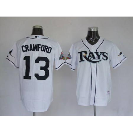 Rays #13 Carl Crawford Stitched White MLB Jersey