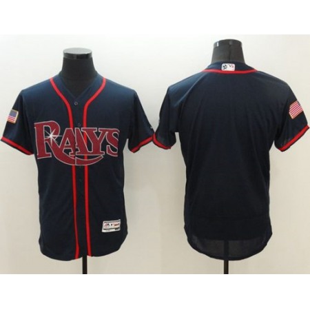 Rays Blank Dark Blue Fashion Stars & Stripes Flexbase Authentic Stitched MLB Jersey