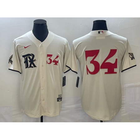 Men's Texas Rangers #34 Nolan Ryan Cream 2023 City Connect With Patch Stitched Baseball Jersey