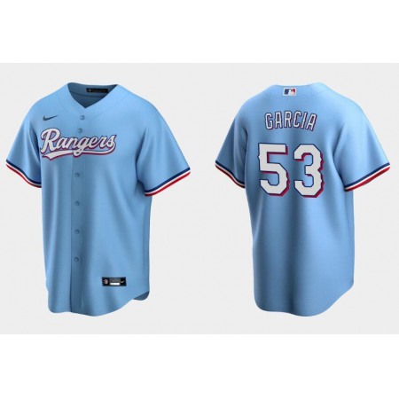 Men's Texas Rangers #53 Adolis Garcia Light Blue Cool Base Stitched Baseball Jersey