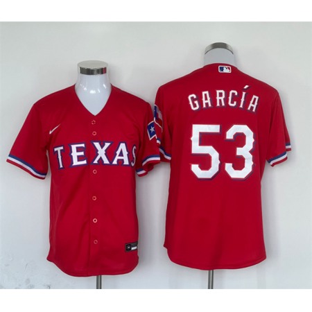 Men's Texas Rangers #53 Adolis Garcia Red With Patch Cool Base Stitched Baseball Jersey