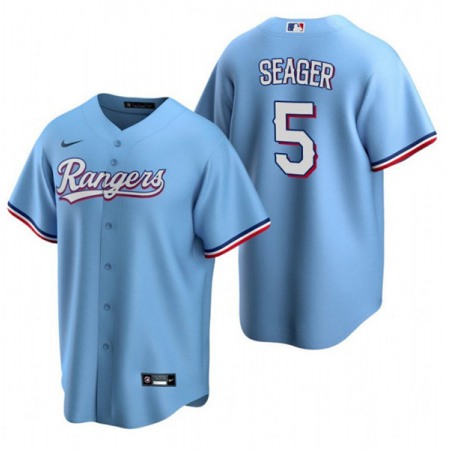 Men's Texas Rangers #5 Corey Seager Light Blue Cool Base Stitched Baseball Jersey