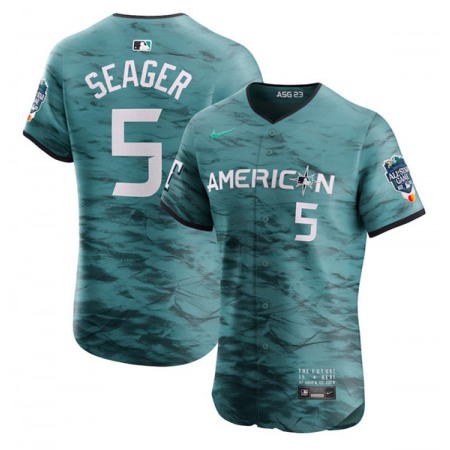 Men's Texas Rangers #5 Corey Seager Teal 2023 All-star Flex Base Stitched Baseball Jersey