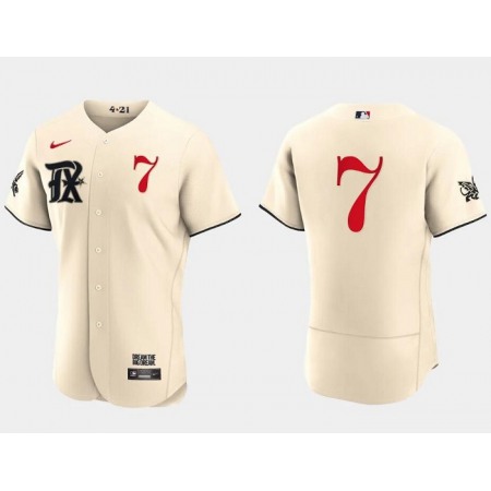 Men's Texas Rangers #7 ivan Rodriguez Cream 2023 City Connect Flex Base Stitched Baseball Jersey