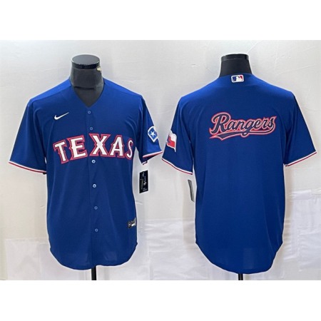 Men's Texas Rangers Royal Team Big Logo With Patch Cool Base Stitched Baseball Jersey