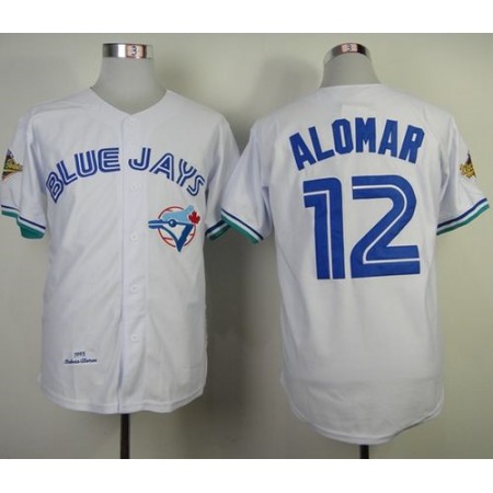 Mitchell And Ness 1993 Blue Jays #12 Roberto Alomar White Throwback Stitched MLB Jersey