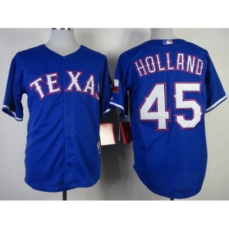 Rangers #45 Derek Holland Stitched MLB Blue Cool Base Jersey