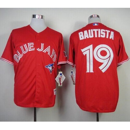 Blue Jays #19 Jose Bautista Red Canada Day Stitched MLB Jersey