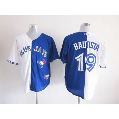 Blue Jays #19 Jose Bautista White/Blue Split Fashion Stitched MLB Jersey